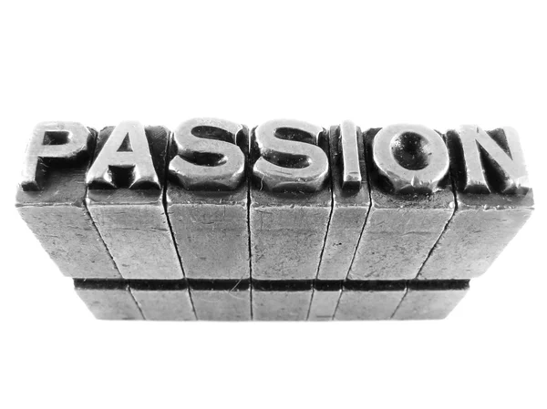 Passion sign, antique metal letter type isolated — Stock Photo, Image