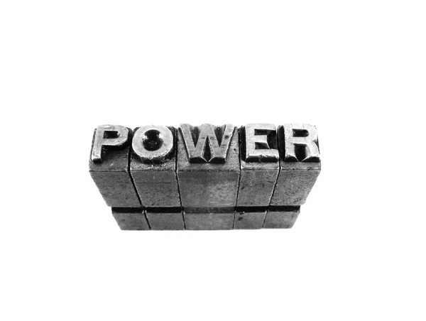 Power-Zeichen, antike Metall Buchstabe Typ isoliert — Stockfoto