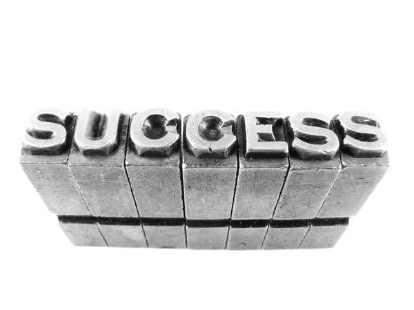 SUCCESS sign, antique metal letter type isolated — Stock Photo, Image