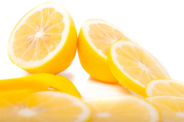 Yellow Lemons and slice on a white background — Stock Photo, Image