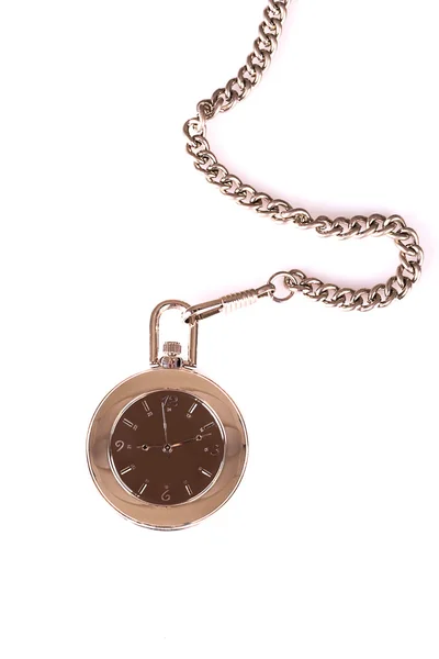 Antique pocket watch on a chain. white background. — Stock Photo, Image