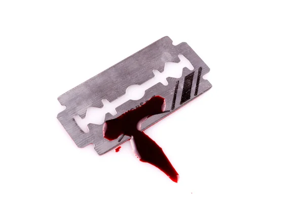 Razor with drop of blood on white background — Stock Photo, Image