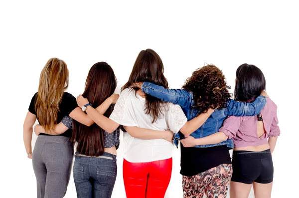 Grupo de mujeres caminando sobre un fondo blanco — Foto de Stock