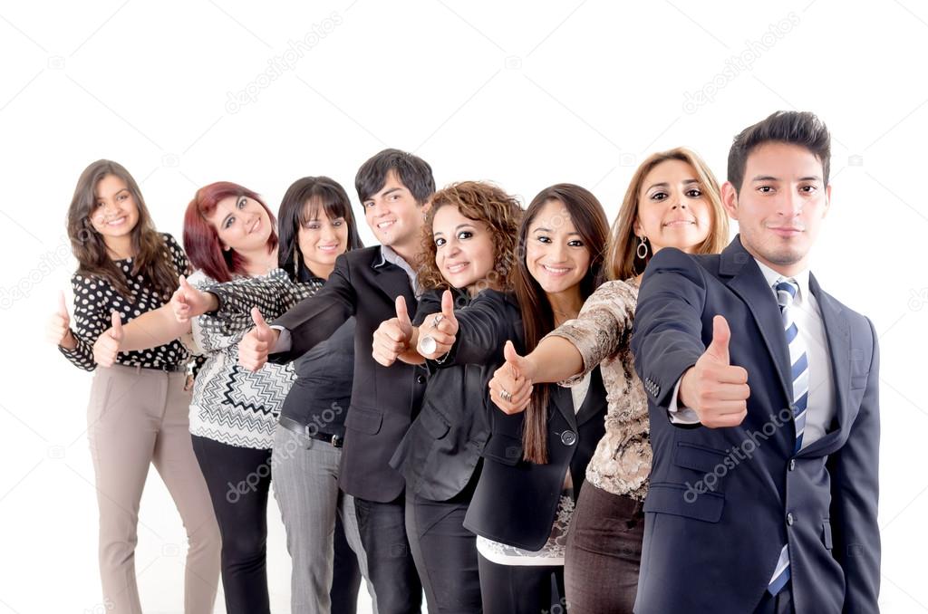 Group of hispanic business with thumbs up