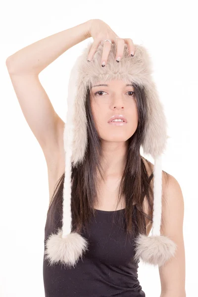 Beautiful Girl in Furry Hat. Winter Woman Portrait Stock Picture