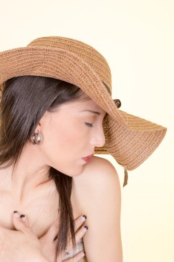 çekici şık seksi kadın şapkası portresi