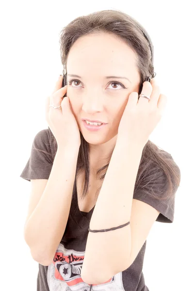 Young beautiful girl happy listening to music — Stock Photo, Image