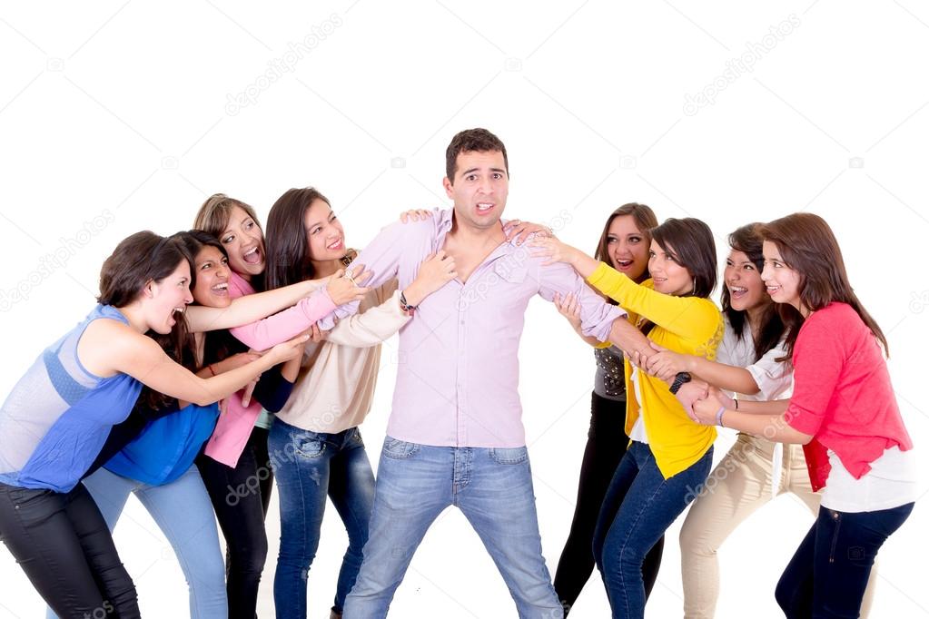Eight Girls fighting over a guy