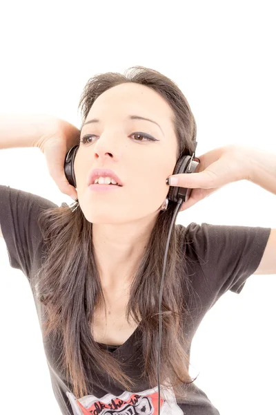 Ritratto di donna con musica per cuffie — Foto Stock