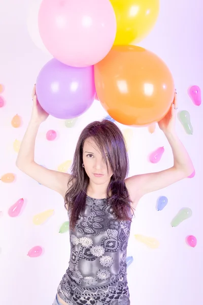 Happy cute woman with balloons — Stock Photo, Image