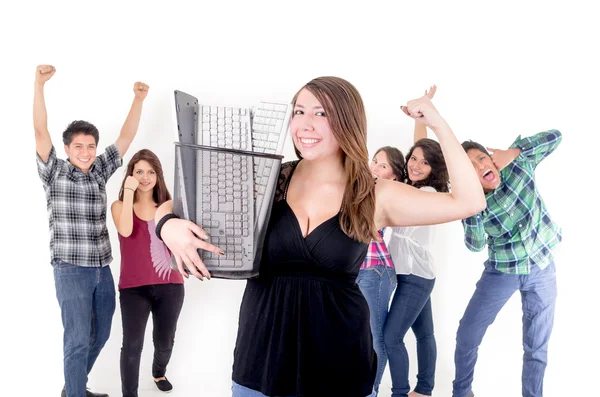 Happy group of environmental activists recycling — Stock Photo, Image