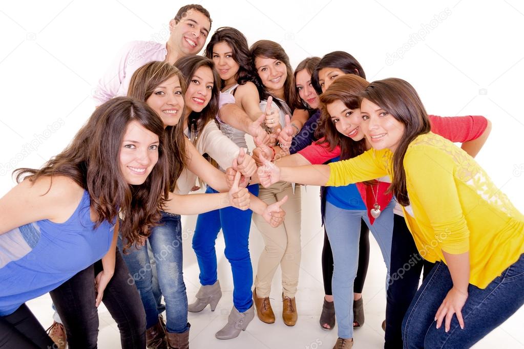 Group of happy , joining hands