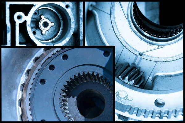 Ball bearings, pinion-gears set blue toning idea — Stock Photo, Image