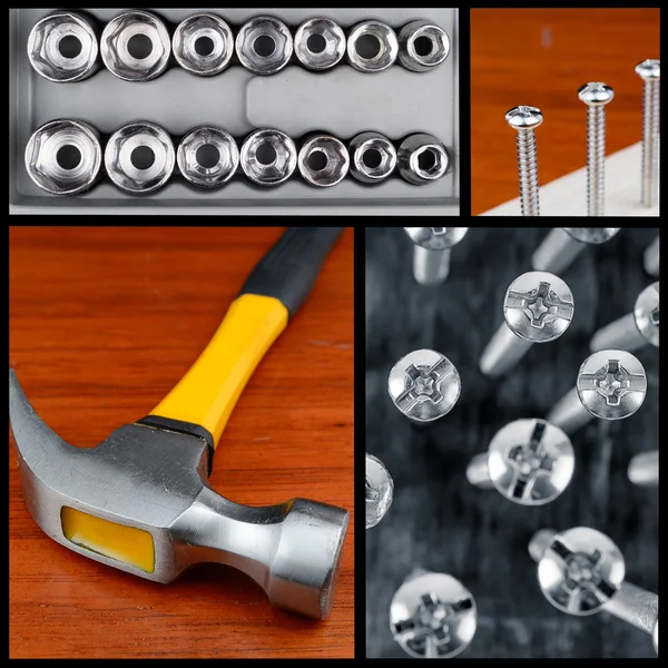 Carpintería, herramientas de hardware de construcción collage . — Foto de Stock