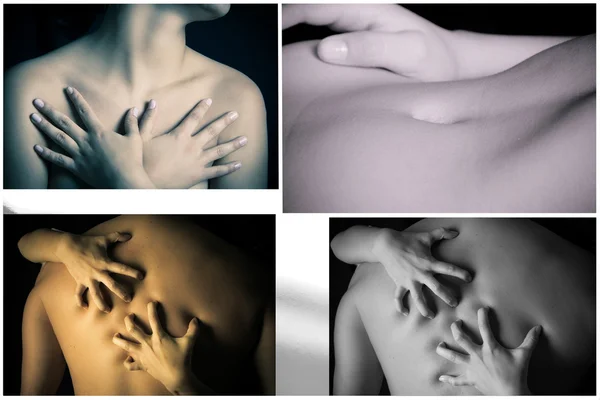 Zwart-wit collage van lichaamsdelen — Stockfoto