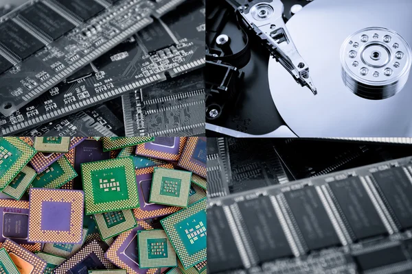 Collage van verschillende computeronderdelen. — Stockfoto