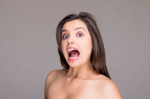 Screaming naked topless woman — Stock Photo, Image