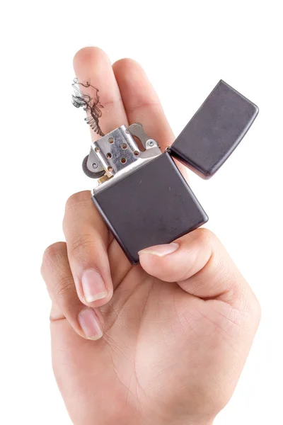 Silver metal lighters on white background with smoke — Stock Photo, Image