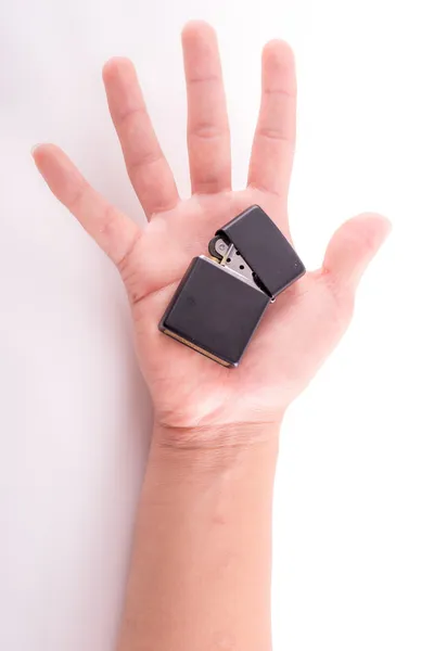Hand hold holding lighter, on white background — Stock Photo, Image
