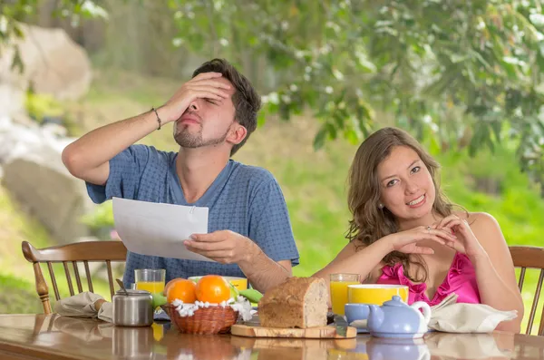 Stressed man and woman arguing about family budget — Stock Photo, Image