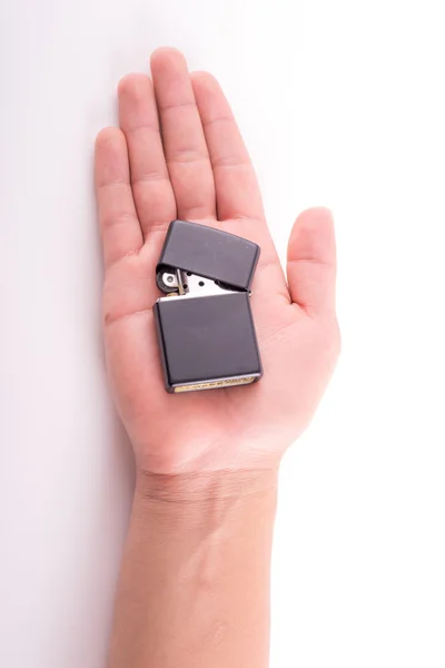 Hand hold holding lighter, on white background — Stock Photo, Image