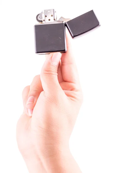 Hand hold holding lighter, on white background — Stock Photo, Image