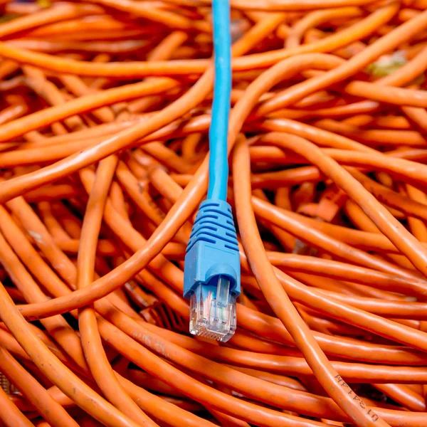 Ethernet cables tangled blue and orange — Stock Photo, Image