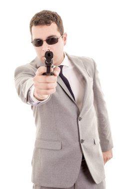 Beyaz bir arka plan üzerinde izole iş adamı koruma