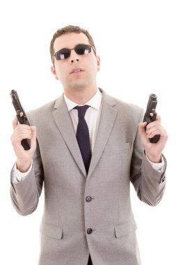 Beyaz bir arka plan üzerinde izole iş adamı koruma