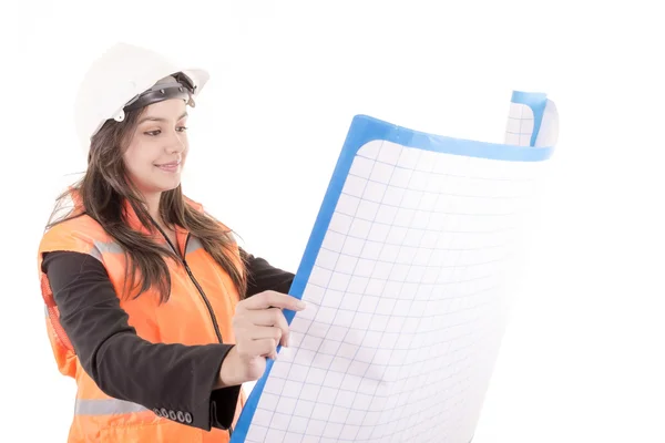 Woman Architect with blueprints — Stock Photo, Image