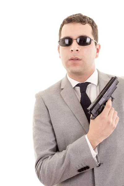 Empresario con arma aislada en blanco — Foto de Stock