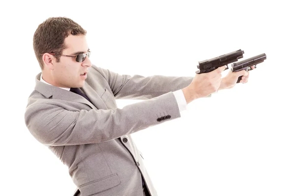 Επιχειρηματίας με όπλο που απομονώνονται σε λευκό — Φωτογραφία Αρχείου
