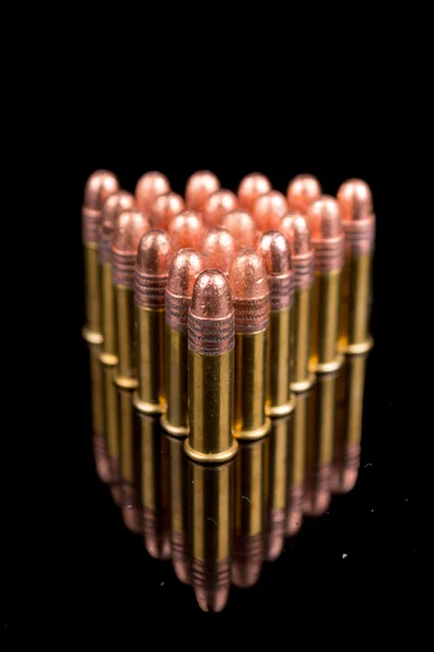 Closeup shot, group of bullets on black background — Stock Photo, Image