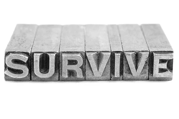 SURVIVE sign, antique metal letter type — Stock Photo, Image