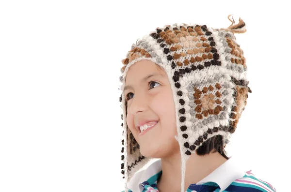 Liten spansktalande flicka med peruanska hatt — Stockfoto
