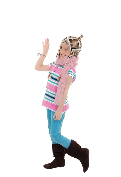Pequena menina hispânica com chapéu peruano — Fotografia de Stock