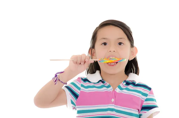 Klein meisje en grote lolly — Stockfoto