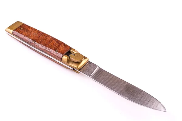 Coltello tascabile con manico in legno isolato su bianco — Foto Stock