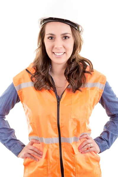A woman wearing protective equipment — Stock Photo, Image