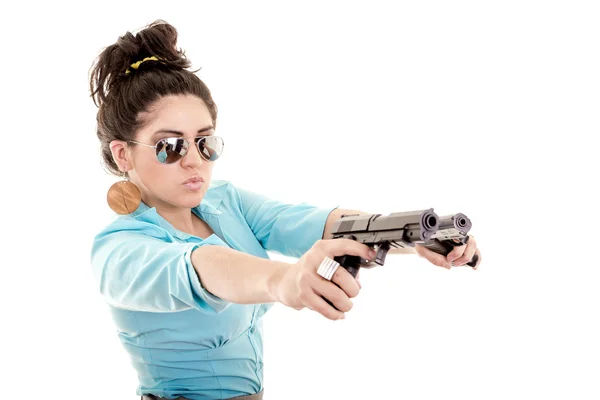 Femme avec des armes isolées sur un fond blanc — Photo