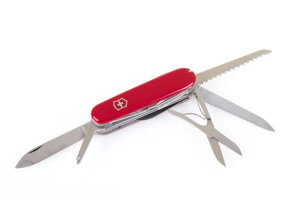 Rotes Taschenmesser Multi-Tool, isoliert auf weißem Hintergrund — Stockfoto