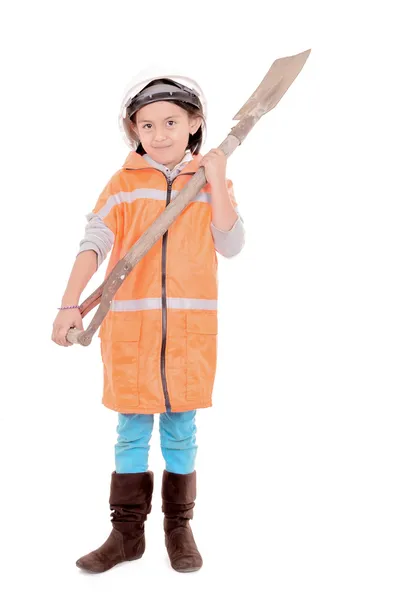 Kid as construction worker isolated on white background — Stock Photo, Image