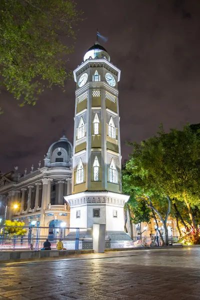 Clock downtown night scene guayaquil ecuador south america — Stock Photo, Image