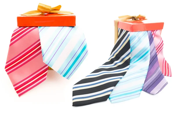 Happy Fathers Day tag with gift boxes and tie — Stock Photo, Image