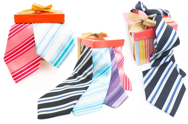 Happy Fathers Day tag with gift boxes and tie — Stock Photo, Image