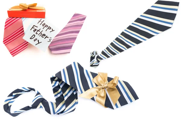 Happy Fathers Day tag with gift boxes and tie — Stock Photo, Image