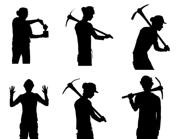 Worker black silhouette in various poses — Stock Photo, Image