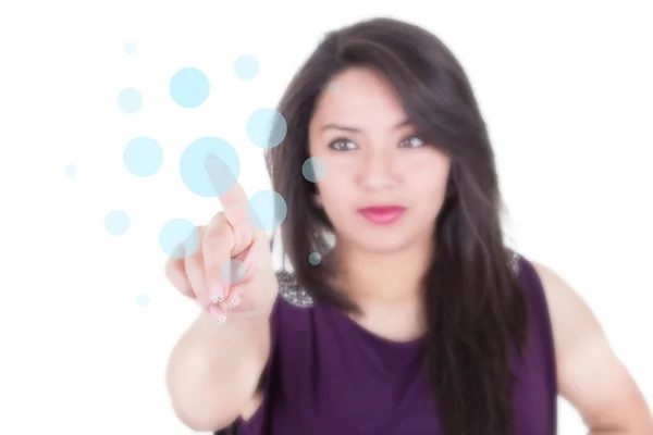 Young woman raising her finger in the air — Stock Photo, Image