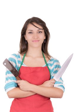 genç kadını mutfakta tam izole studio resim