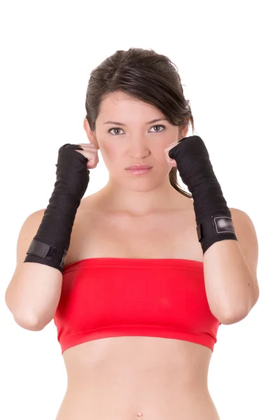 Mujer MMA entrenamiento de combate fondo blanco — Foto de Stock
